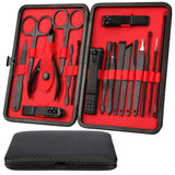 Manicure Set, Pedicure Kit 18 in 1 Nail cutter Stainless Steel Professional Grooming Kit Fingernails Scissors Toenails clippers Nail Tools with Black Leather Travel Case