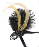 Anglacesmade Bridal 1920s Flapper Feather Headband Beaded Tassel Chain Feather Roaring 20s Headpiece Prom Party Festival Gatsby Hair Jewelry for Women and Girls