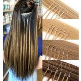 Loop Remy Hair Extensions Silicone Micro Ring Beads Stick Tipped Hair Fish Line Link Hairpieces Hand Tied 1g/Strand 50 Strands 50g Highlight 22 Inch #18/613 Light Ash Blonde mix Bleach Blonde