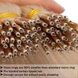 SEGO Nano Bead Ring Human Hair Extension Pre Bonded Nano Tip Remy Hair Extensions Micro Beads Rings Loop Hand Tied Hairpiece 18 Inch #60 Platinum Blonde 1g/strand 50g/pack