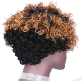 Short Curly Human Hair Wig 8 Inches Black to Golden Ombre Brazilian Virign wigs Women(T1/27#)