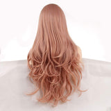 Leeven 24 Inch Long Wavy Synthetic Lace Front Wigs Orange Pink Natural Wavy Glueless Swiss Lace Wigs For Black Women Free Part High Temperature Heat Resistant Fiber Hair Wig