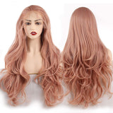Leeven 24 Inch Long Wavy Synthetic Lace Front Wigs Orange Pink Natural Wavy Glueless Swiss Lace Wigs For Black Women Free Part High Temperature Heat Resistant Fiber Hair Wig