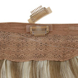 Runature Fish Line Halo Hair Extension 10 Inch 8P60 Light Brown with Platinum Blonde Hidden Invisible Crown 50g Human Short Hair Extension
