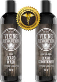 Viking Revolution Beard Wash & Beard Conditioner Set w/Argan & Jojoba Oils – Softens, Smooths & Strengthens Beard Growth - Natural Peppermint and Eucalyptus Scent - Beard Shampoo w/Beard Oil (10 oz)
