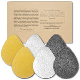 Konjac Facial Sponge (6 Pack) Individually Wrapped Pure (White), Bamboo Charcoal (Black), and Turmeric (Yellow) Konjac Drop Shape Sponges Offer a Gentle Cleansing Experience for Softer Skin