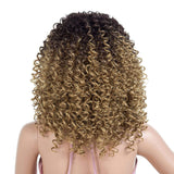 N&T Short Afro Curly Wig with Bangs Heat Ombre Blonde Resistant Wigs for Black Women Heat Resistant Synthetic Fiber Hair (14 inch)