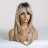 HAIRCUBE Long Layered Synthetic Hair Wigs for Women Blonde with Dark Roots