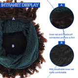 Aisaide Curly Wigs for Black Women,Headband Wigs with Bangs Wrap Wig 2 in 1 Synthetic Short Afro Kinky Curly Wig with Headband Attached Headwrap Wigs Drawstring High Afro Puff Brown Curly Wig Turban Wig