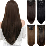 18"-24" Clip in Hair Extensions 4Pcs 11Clips Curly Thick Full Head Double Weft Clip on Synthetic Hair Extension Straight Hairpieces for Women Dark Brown