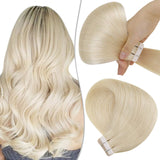 Hetto 14 Inch Remy Tape in Hair Extensions Blonde Hair Extensions Skin Weft Tape in Real Hair Extensions Human Hair #60 Platinum Blonde 40 Pieces 80 Grams