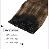 Moresoo 14 Inch Real Hair Extensions Clip in Human Hair Balayage Color Off Black #1B Fading to Brown #4 Mixed with Brown Remy Brazilian Hair Natural Hair Clip in Extensions 5pcs 70g