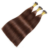 100 Strands/Pack I Tip Remy Human Hair Extensions Pre Bonded Keratin Stick In Hair Cold Fusion Hair Piece For Women Long Straight #4 Medium Brown 1g/Strand 100 Gram Per Package (22inch/55cm,#4)