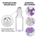 Essential Oil Roller Bottles 24 Pack Clear 5ml Glass Roller Bottles (96 Pieces Labels, 2 Opener, 4 Funnels, 4 Dropper) Roller Balls for Essential Oils, Roll on Bottles