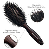 Boar Bristle Hair Brush with Nylon Pins for Thick Curly Long Wet Hair - Anti Static Brush Oval - Wooden Paddle