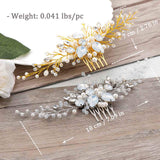 Barogirl Wedding Hair Comb Silver Rhinestones Blue Opal Crystal Bridal Hair Accessories for Brides and Bridesmaids (Gold)