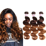 2 Tone Ombre Hair Body Wave 3 Bundles Brazilian Virgin Hair Body Weft Ombre Human Hair Bundles T4/30 Medium Brown/Medium Auburn for Black Woman (16 18 20, T4/30)