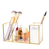 Feyarl Gold Clear Glass Makeup Box Cosmetic Storage Organizer Makeup Brushes Cotton Pads Nail Polish Vanity Holder Organizer Dresser Countertop