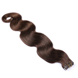 Valiilo Tape in Wavy Hair Extensions Human Hair Seamless Skin Weft Human Hair Body Wave Dark Brown #2 Human Hair Seamless Tape in Hair Soft Wavy Brown Real Hair Weft 70grams 20pcs/pack