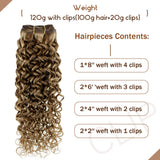 12 Inch Curly Clip in Hair Extensions Human Hair Brown Highlights Blonde Natural Wave Hair 100g 7Pcs Clip in Hair Extensions wavy