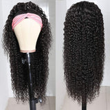 Kinky Curly Headband Wigs 100% Human Hair Glueless Brazilian Virgin Hair None Lace Front Wigs Full Machine Made Headband Wigs 130% Density for Natural Color（24inch）