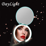 Rechargeable Compact Mirror with Light,1x/10x Magnification,3.5 inch Dimmable Lighted Travel Makeup Mirror,LED Compact Mirror for Purses,Pocket,Touch Switch,Type-c Charging,Daylight,Portable,Handheld