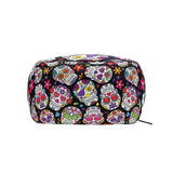 ALAZA Day Of The Dead Sugar Skull Cosmetic Bag Black Zipper Storage Bag Portable Ladies Travel Square Makeup Brushes Bag