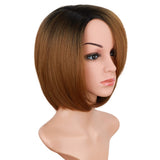 Brown Bob Wigs With Bangs For Black Women Side Part Brown Bob Wigs With Side Bangs Synthetic Brown Bob Wigs Short Straight Bob Wigs 12 Inch (Ombre Brown 1B/27#)