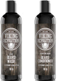 Viking Revolution Beard Wash & Beard Conditioner Set w/Argan & Jojoba Oils – Softens, Smooths & Strengthens Beard Growth - Natural Peppermint and Eucalyptus Scent - Beard Shampoo w/Beard Oil (10 oz)