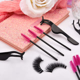 24 Pieces Plastic Eyelash Extension Tweezers False Eyelash Applicator Tool Eyelash Auxiliary Clip and 100 Pieces Eyelash Brush Mascara Wands Applicator for Eyelash Application (Black)