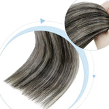 LaaVoo Ombre Clip in Hair Extensions 14 Inch Black Clip in Human Hair Extensions Off Black Fading to Silver Grey Mixed Black 5pcs 70g Silky Soft Real Hair Clip in Extensions