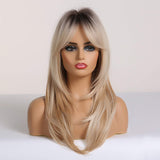 HAIRCUBE Long Layered Synthetic Hair Wigs for Women Blonde with Dark Roots