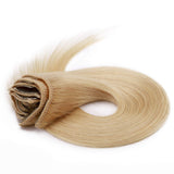 S-noilite Clip in Hair Extensions Real Human Hair Blonde 8pcs 18 Clips 90g Full Head Clip on Human Hair Extension Soft Straight For Women (14 16 18Inch, 613 Bleach Blonde)