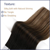 JoYoung Black Ombre Tape in Hair Extensions 20inch Natural Black to Dark Brown with Ash Blonde Ombre Tape in Extensions Human Hair Balayage Tape Extensions 10pcs 25g 20inch
