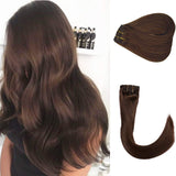 Clip on Extensions Human Hair New Version Silk Straight Soft 18" 140gram 8 pcs Unprocessed #4 Medium Brown Double Weft Clip in Extensions Can be Restyled (18" 8pcs 140g #4)