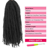 6 Packs Marley Twist Braiding Hair 24 Inch Long Afro Kinky Curly Marley Crochet Hair Kanekalon Synthetic Marley Braids Hair Extensions Marley Hair For Women (24Inch, 1B)