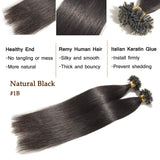 SEGO U Tip Hair Extensions Human Hair Pre Bonded Keratin Fushion Nail Tip Human Hair Extensions 100% Real Remy Hair Silky Straight 100 Strands/Pack 50g 16 Inch #1B Natural Black