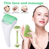 Facial Roller Set of 3, Ice Roller, Two-sided Jade Roller and Gua Sha Massage Tool, Rolling Tool for Facial Beauty and Body Massage, Helps Reduce Puffy, Releases Stress and Tension