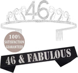 46th Birthday Gifts for Women, 46th Birthday Tiara and Sash, HAPPY 46th Birthday Party Supplies, 46 & FABULOUS Sash and Tiara Birthday Crown for 46th Birthday Party Supplies and Decorations