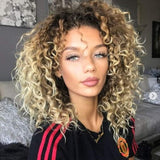 N&T Short Afro Curly Wig with Bangs Heat Ombre Blonde Resistant Wigs for Black Women Heat Resistant Synthetic Fiber Hair (14 inch)