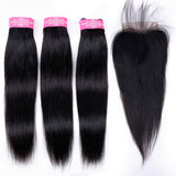 10a Brazilian Hair Bundles with Closure Straight Human Hair Bundles with Closure (12 14 16+10) 3 Pcs Weave Hair Human Bundles with Closure 70g/Bundle Short Bob Human Hair
