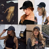 XBwig Baseball Cap Wigs Synthetic Long Curly Wavy Wig Hat With Hair Extensions Attached Hairpieces For Women Adjustable Black Caps With Magic Paste Ginger Brown Mix Bleach Blonde