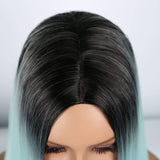 izhenwo Long Straight Ombre Cosplay Costume Wig for Woman Mint Green Black Roots Full Wigs Long Middle Part Wig (mint green)