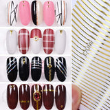 JAKSSO 12 Sheets 3D Metallic Nail Stickers for Women Gold Silver Nail Decals Chains Stripe Lines Adhesive Nail Art Stickers for Acrylic Nails Manicure DIY and Nail Salon