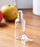 2 oz Clear Glass Boston Round Bottle with Cork Stopper Closure (6 Pack) + Funnel