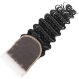 Misoun Hair Free Part Lace Closure 4x4 Deep Wave Brazilian Virgin Human Hair 130% Density Lace Closure Natural Color Hair(14 Inch, 35g)
