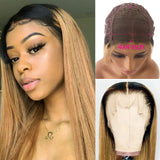 1B/27 Human Hair Lace Front Wigs Straight Brazilian Human Hair 4x4 Lace Closure Wigs Pre Plucked Hairline with Baby Hair Glueless 150% Density Real Remy Hair Lace Frontal Wig Dark Roots Bleached Knots
