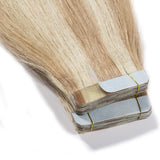 Tape in Hair Extensions Human Hair 40 Pieces Highlight Balayage Double Side Tape Seamless Skin Weft Natural Hair Extensions 40pcs Long Straight(14 inch 80g,#18/613 Light Ash Brown mix Bleach Blonde)