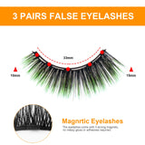 3D Mink Magnetic False Eyelashes with A Eyeliner, Fake Eyelashes Natural Look Eyelash Colorful Magnetic Lashes with Tweezer Long-lasting without Glue Faux Eyes Lashes 3 Pairs (green)