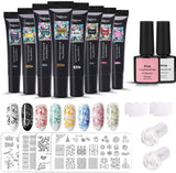 Stamping Gel Kit, MYSWEETY 8PCS 8ml Nail Art Stamping Gel + 4pcs Stamping Plates + 2pcs Nail Art Scraper + 2pcs Stamper+ 2pcs Anti-overflow Latex, Polish Stamping Kit for Nail DIY Printing